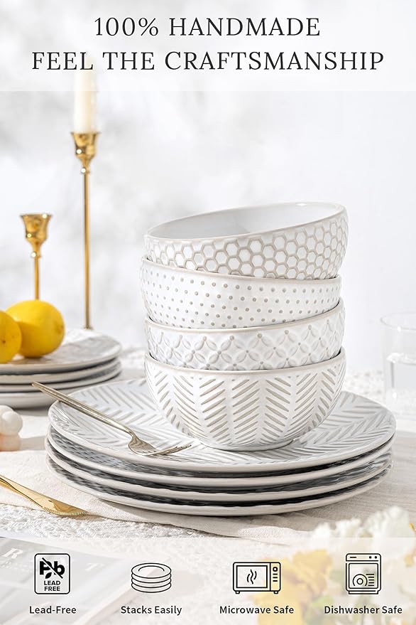 FOBENTA 32-Piece Luxury Dinnerware Set, Complete Plates and Bowls Set - Image 3