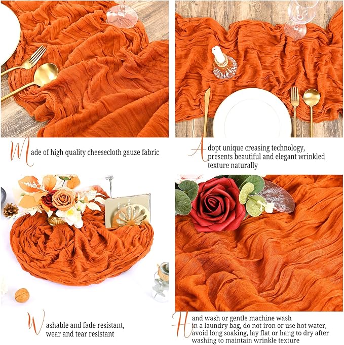 25 Pack Orange Cheesecloth Table Runner Boho Gauze Wedding Decor | Rustic Sheer - Image 4