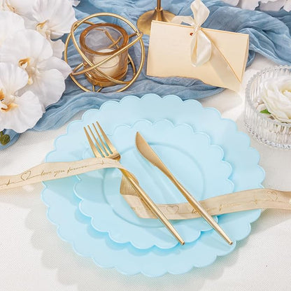 100Pcs Blue Scalloped Plastic Plates Set - Image 4
