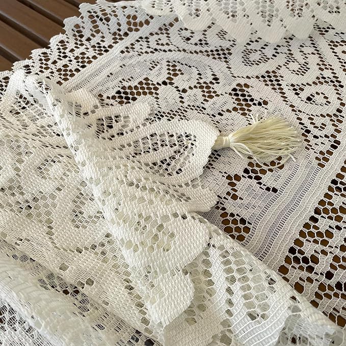 2Pcs Lace Table Runners with Tassels, Farmhouse Boho Doily Vintage Floral - Image 4