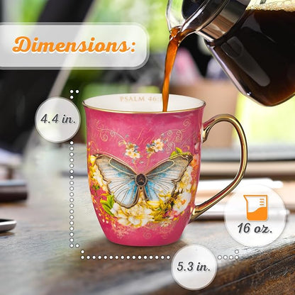 Christian Art Gifts Pink Butterfly Ceramic Coffee Mug - Image 2