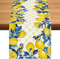 Summer Lemon Bird Table Runner Spring Blue Flowers Burlap Table Runners by BEAUTYROMANCEFORYOURLIFE