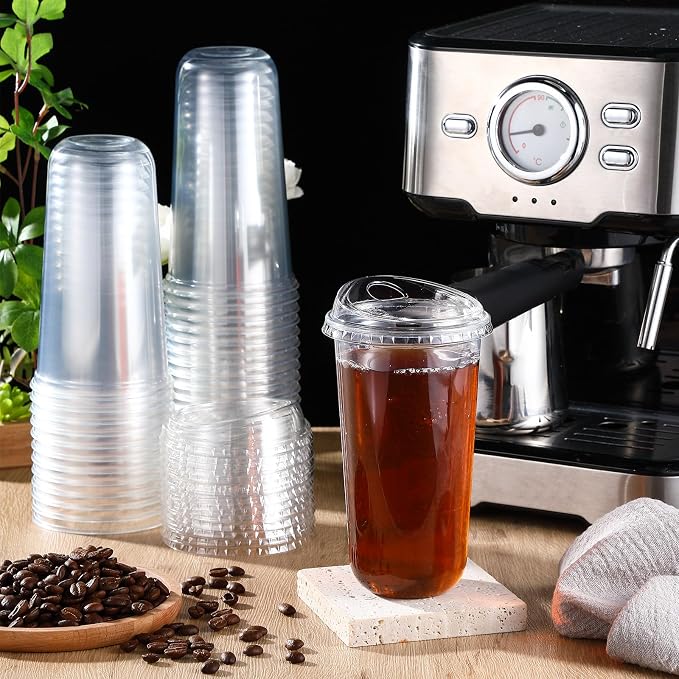 Ziliny 50 Sets Clear Plastic Coffee Cups - Image 2