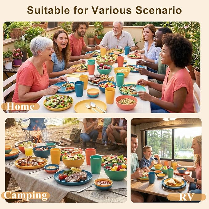 Wheat Straw Dinnerware Sets 40 Piece, Kitchen Plates and Bowls Set, Unbreakable - Image 7