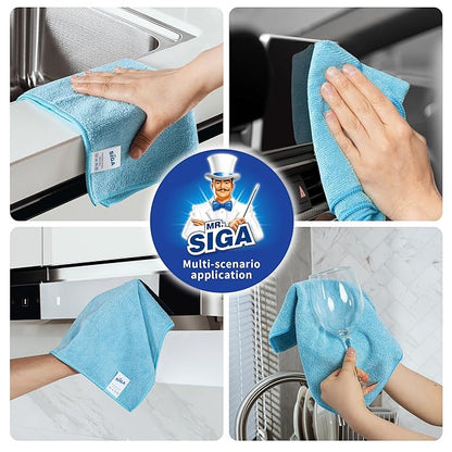 MR.SIGA Microfiber Cleaning Cloths, All-Purpose Surface Microfiber Towels, Streak Free Cleaning Rags, Pack of 12, Sky Blue, Size 32 x 32 cm(12.6 x 12.6 inch)