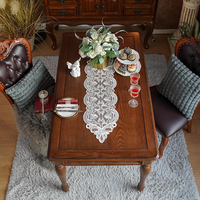 ARTABLE Off White Small Lace Table Runner Macrame Dresser Scarf 10 x 36Inch | - Image 6