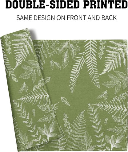 Spring Wild Fern Leaf Plants Placemats Set of 4, 12 x 18 Inch Green Place Mats Washable Kitchen Dining Linen Table Mats for Dining Table Kitchen Decoration