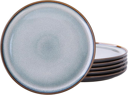 LERATIO Ceramic Plates Set of 6, 8.5 Inch Reactive Glaze Light Weight Porcelain Salad Plates,Modern Shape Dinnerware Dishes Set for Kitchen,Microwave&Dishwasher&Oven Safe,Resistant-Gray Blue