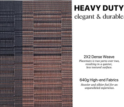 LEXMORE Placemats Set of 6 Vinyl/Plastic Woven Place Mats for Kitchen Table Indoor/Outdoor Washable Placemat Wipeable Dining Table Mats(Ombre Brown Black)