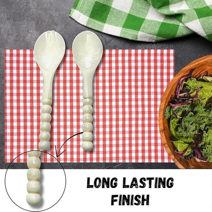 SS CRAFTS INDIA Premium 11" Pearl White Beaded Resin Salad Servers | Set of 2 - Image 4