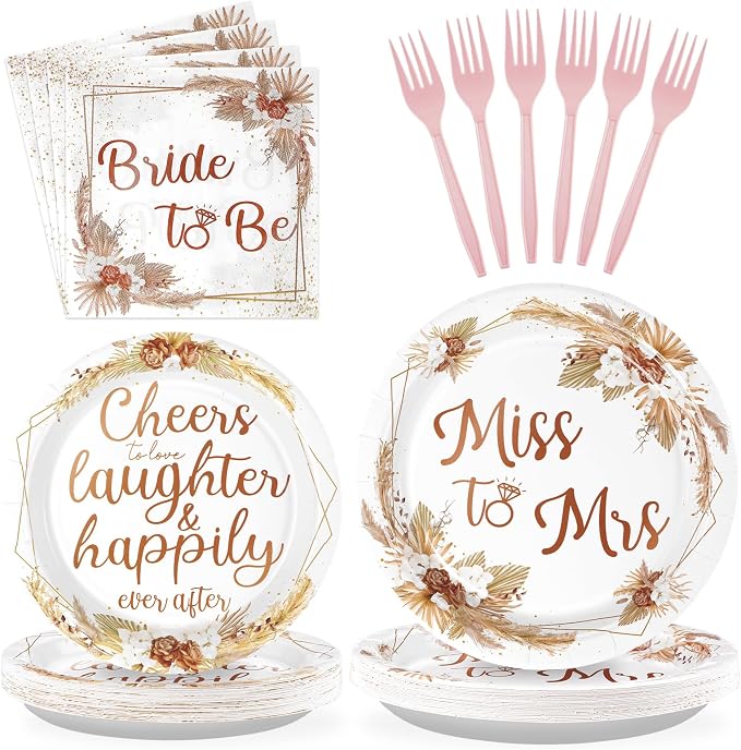 Grencian 96Pcs Boho Bridal Shower Party Decorations, Serves 24 | Miss to Mrs by Grencian
