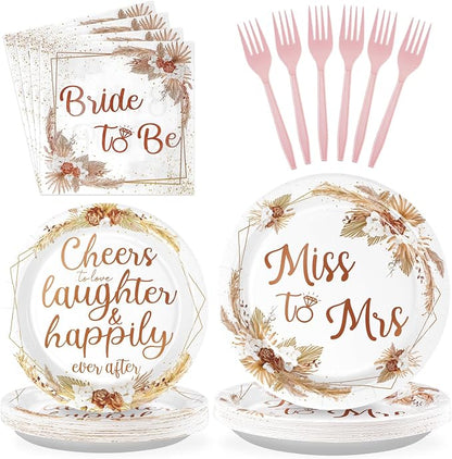 Grencian 96Pcs Boho Bridal Shower Party Decorations, Serves 24 | Miss to Mrs by Grencian