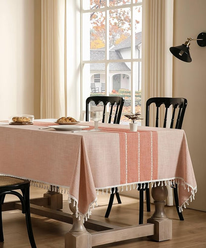 ZeeMart Contrast Linen Table Cloth Square Table Cloths 60x60 Inch Orange, Farmhouse Style Heavy Weight Burnt Orange Fall Tablecloth, Water Resistant Burlap Tablecloths