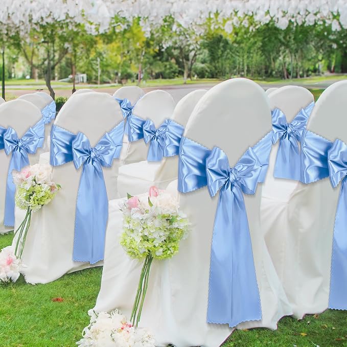 VACVELT Light Blue Satin Table Runners, 12x72 Inch, 2 Pack, Scalloped Edge | - Image 4