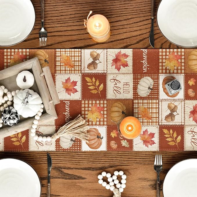 Artoid Mode 210 GSM Fall Table Runner 13x120 Inch Home Party Decor | Plaid - Image 4
