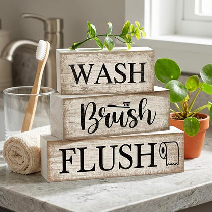 Moucuny 4 Pcs Farmhouse Bathroom Decor and Accessories Rustic Bathroom Shelf - Image 3