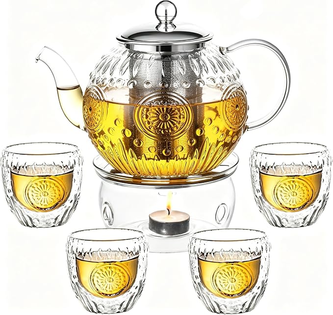 Amzcku 50OZ/1500ml Vintage Glass Teapot Set by Amzcku