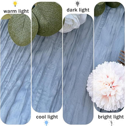 24 Pack Dusty Blue Cheesecloth Table Runner 22x120 Inch-Naturally Dyed Colors Sheer Gauze Cheese Cloth Wedding Table Runner,Rustic Boho Crinkle Fabric, Reception, Bridal Shower,Farmhouse Dining Decor