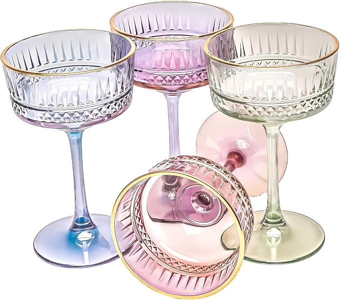 Vintage Coupe Glasses Set of 4, Wine Glasses, Long Stem Glassware by the+mask+el+turko