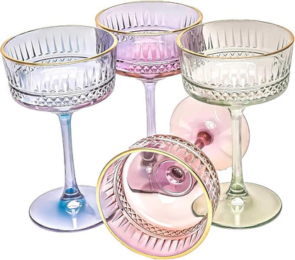 Vintage Coupe Glasses Set of 4, Wine Glasses, Long Stem Glassware by the+mask+el+turko