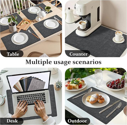 FROMHEART Faux Leather Placemats Set of 4–Waterproof,Heat/Oil Stain-Resistant PU Table Mat–Reversible,Non-Slip,Easy to Clean Place Mats for Kitchen,Dining,Indoor/Outdoor,(Dark Grey,11.8" x 17")