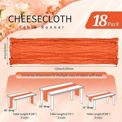 18 Pack Cheesecloth Table Runner 10FT Orange Table Runner Boho Gauze Cheese - Image 2