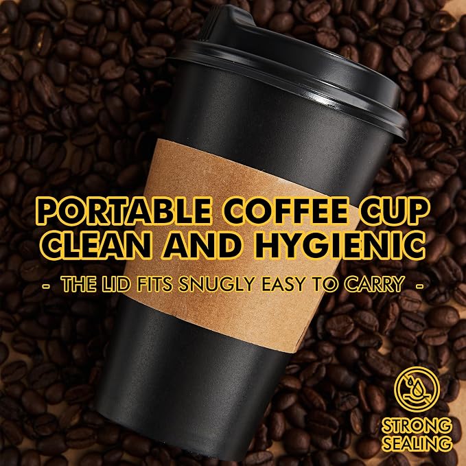 RACETOP 16 oz 50 Pack Black Disposable Coffee Cups - Image 3