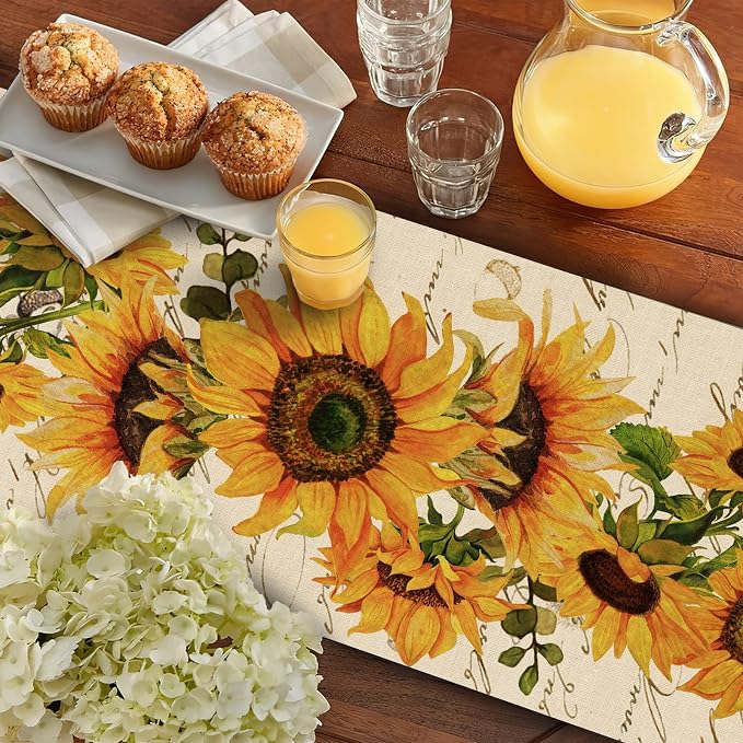 Seliem Fall Sunflowers Table Runner, Vintage Spring Summer Flower Home | - Image 7