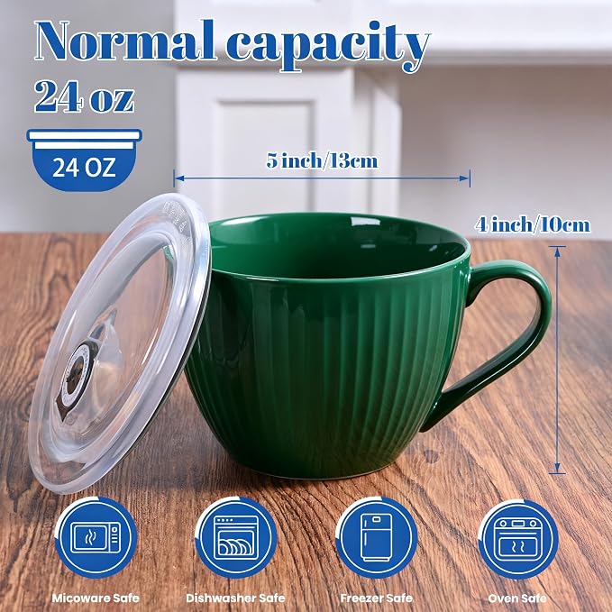 24oz Soup Mug with Handle & Lid, Microwave Soup Bowl/Cup, Forest Green | - Image 2