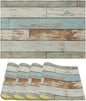 Rustic Plank Placemat Set, Vintage Old Shabby Colorful Beige Green Blue Farmhouse Barn Wooden Board Pattern Home Decor Linen Table Mats for Dining Room Kitchen Party (17x12in) x4P