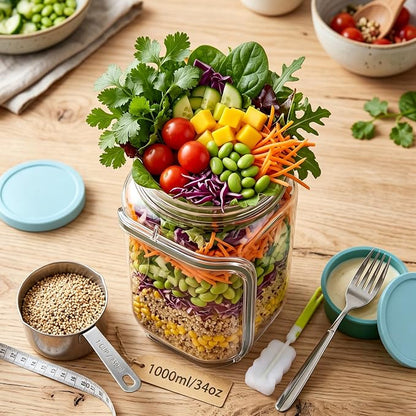 35oz Side Opening Mason Salad Jar | 1000ml Leakproof Portable Salad Container - Image 3