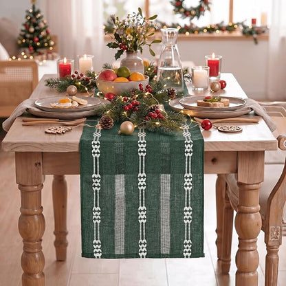 Artoid Mode Green Farmhouse Embroidered Hollow Christmas Table Runner, Seasonal - Image 2