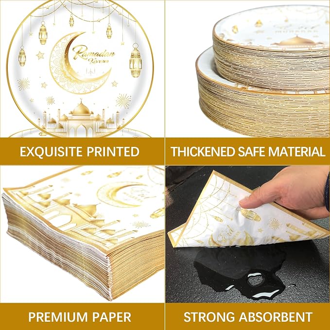 180pcs Ramadan Eid Mubarak Party Supplies, Serves 60 | Disposable Tableware - Image 3