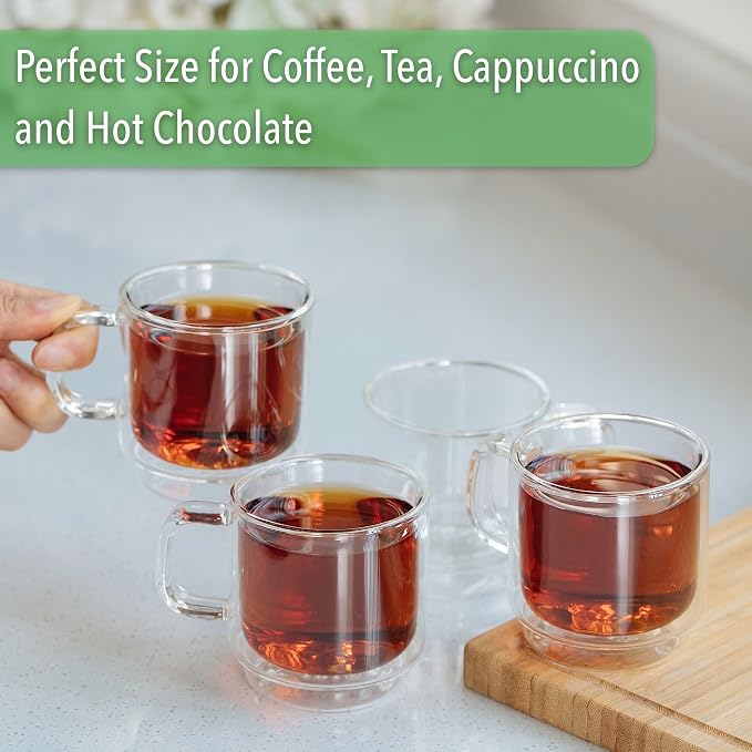 BTaT- Double Walled Stackable Glass Coffee Mugs, 8 oz, Glass Coffee Cups - Image 8