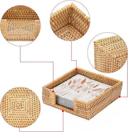 Sumnacon Napkin Holder,Wicker Napkin Holder Table,Rattan Napkin Basket,Square Napkin Tray,Flat Napkin Holders for Kitchen Dinning Table Desk Counter Restaurant Party Bar,Honey Brown