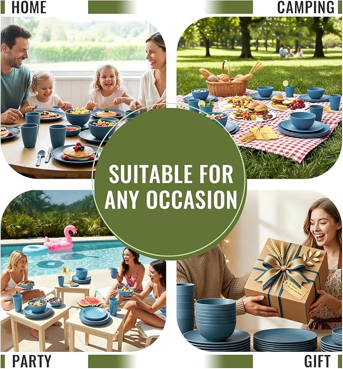 40-Piece Wheat Straw Dinnerware Sets, Unbreakable Dishes Set - Image 8