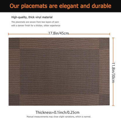 Brown Vinyl Placemats Set of 8, Heat Resistant Table Placemats | 18x12 inch - Image 3