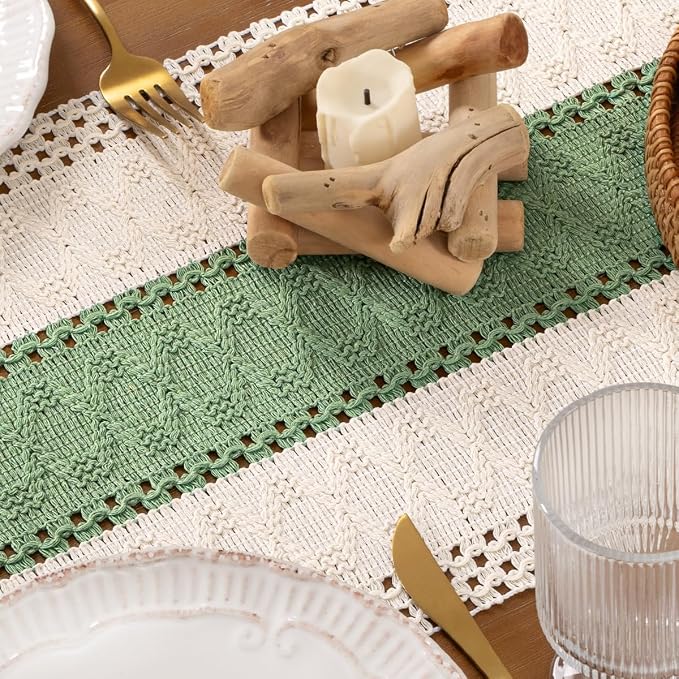 DeZerlor Boho Macrame Table Runner Spring Easter Farmhouse Woven Small Table - Image 6