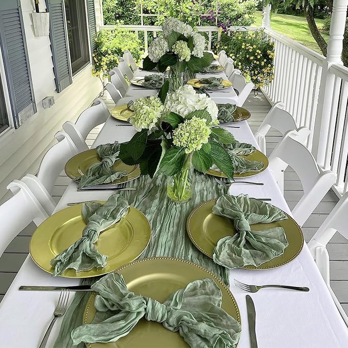 Sage Green Cheesecloth Table Runner 35x120in, 10ft Gauze Spring Table Runner - Image 9