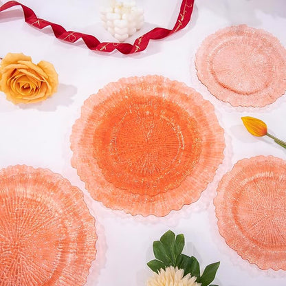 U-QE 60PCS Clear Orange Plates - Reef Orange Plastic Plates Disposable&Reusable - Heavy Duty Plastic Plate Including 30 Dinner Plate 10" & 30 Dessert 7" Perfect for Party