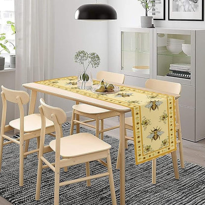Honey Bee Table Runner, Farmhouse Yellow Sunflower Retro Summer Linen Tables - Image 2