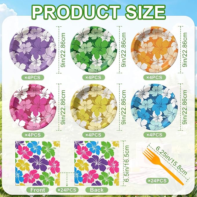 Hawaiian Luau Party Decorations, Tropical Hibiscus Tableware Set - Image 3