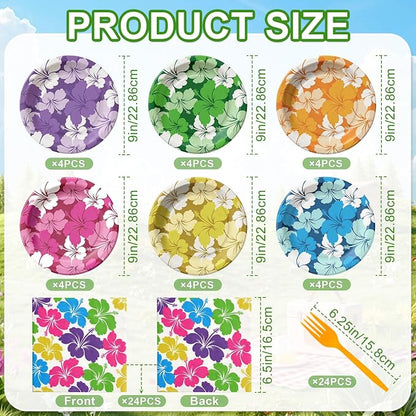 Hawaiian Luau Party Decorations, Tropical Hibiscus Tableware Set - Image 3