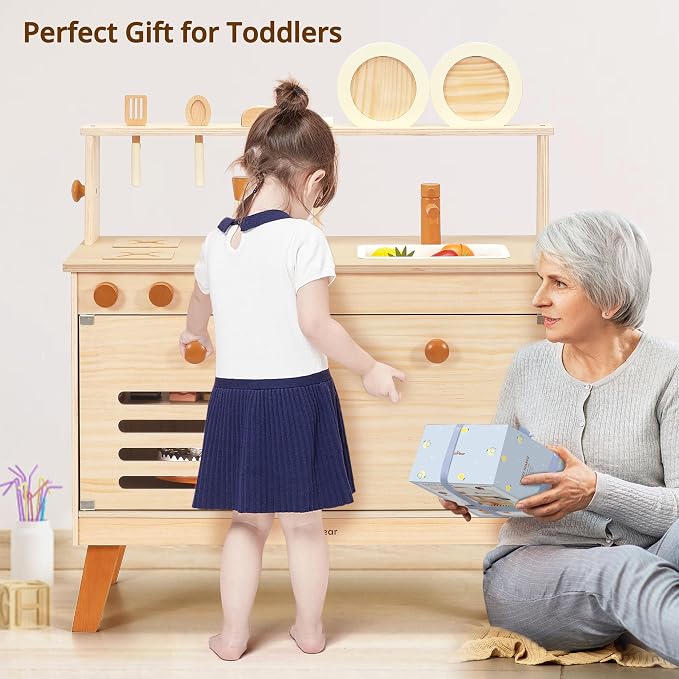 PairPear Play Kitchen for Kids, Large Natural Wood Kids Kitchen Playset | - Image 7