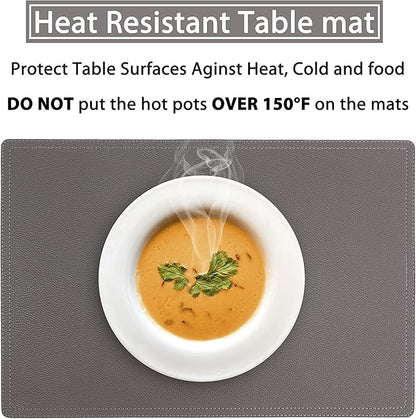 Set of 8 Faux Leather Placemats, PU Table Mats, Waterproof, Stain Resistant, Heat Resistant, Non-Slip Easy to Clean for Kitchen Dining Table,Conference Table C Grey Rectangle