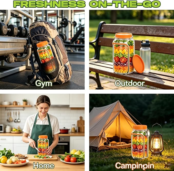 35oz Side Opening Mason Salad Jar | 1000ml Leakproof Portable Salad Container - Image 4