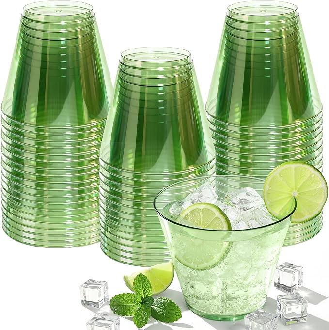 Glowserve 9 OZ Green Disposable Plastic Cups Cocktail Cup 50 Pack | Fancy by glowserve