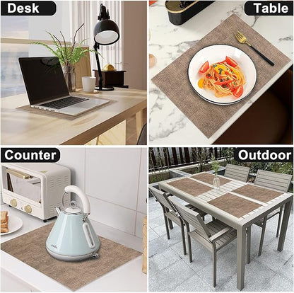 Leather Heat Resistant Placemats Set of 6 Waterproof Wipeable Washable PU Table Mats,Easy to Clean Anti-Slip Place Mats (Dark Brown, 6)