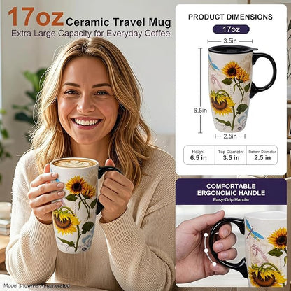 Topadorn 17oz Botanical Sunflower Ceramic Travel Mug - Image 2