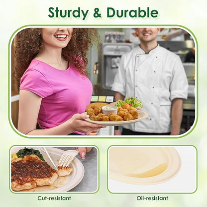 Compostable Oval Paper Plates, 12.5Inch 25Pack Disposable Heavy Duty Bagasse Platters Eco-Friendly Biodegradable Sugarcane Plates for BBQ, Party, Picnic - Natural Brown